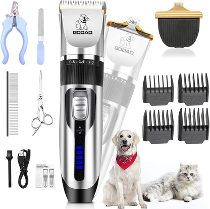 Dog Clippers for Grooming,Dog Grooming Kit for Heavy Thick Hair&Coats/Low Noise Rechargeable Cordless Hair Trimmer/Pet Shaver with Paw Trimmer for Small & Large Dogs Cats