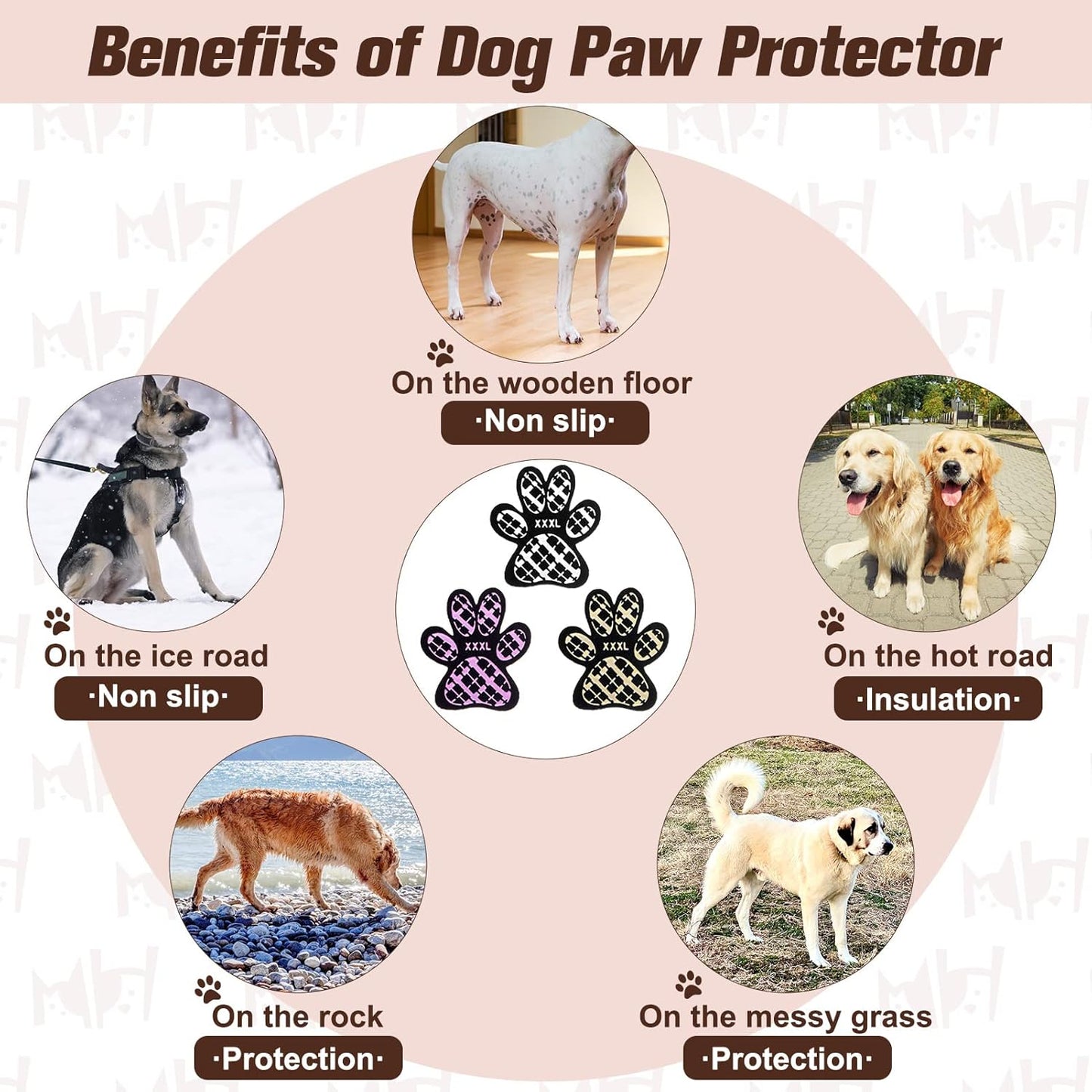 BEAUTYZOO Dog Paw Protector Anti-Slip, Paw Pads for Dogs Traction On Hardwood Floors, Paw Stickers Toe Grips for Hot/Cold Pavement for Senior Dogs, Shoes Boots Socks Replacement, 6 Sets (24 pcs) XXL