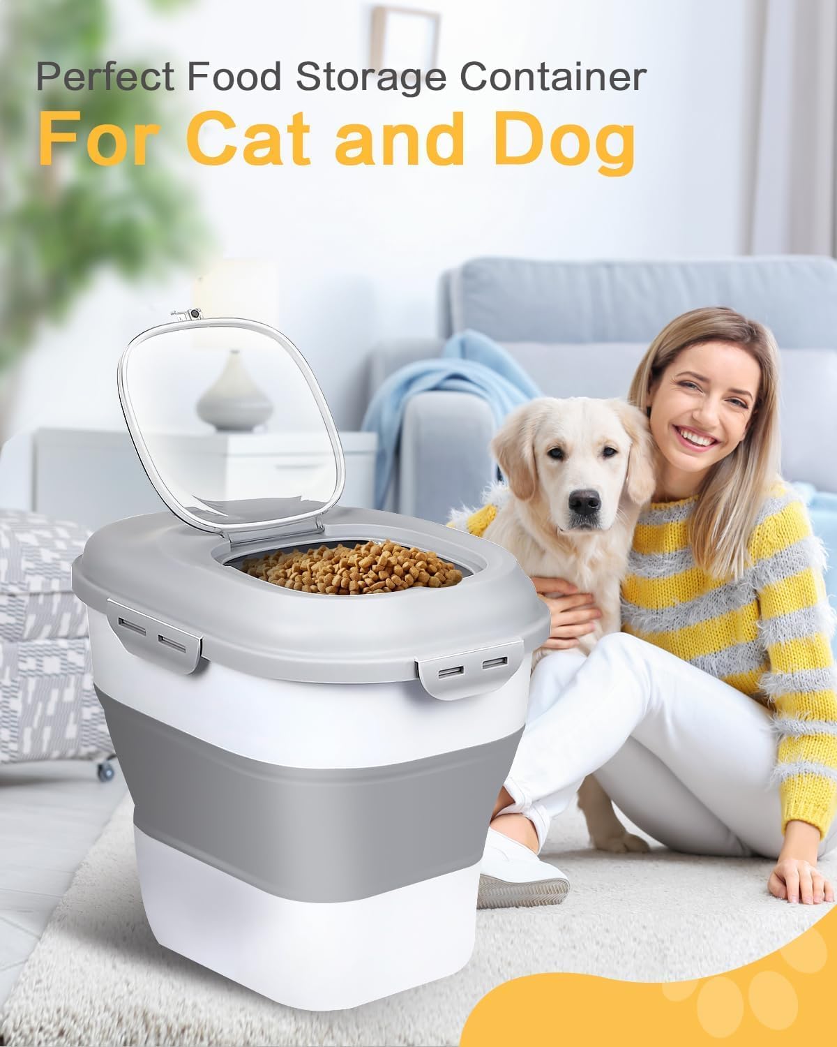 ANVS Dog Food Storage Container-Up to 30Lbs Collapsible Dog Food Container with Airtight Lids, Scoop and 2.5L Small Pet Food Storage Container Dry Food For Dog, Cat and Other Pet Food (Green)