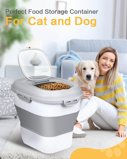 ANVS Dog Food Storage Container-Up to 30Lbs Collapsible Dog Food Container with Airtight Lids, Scoop and 2.5L Small Pet Food Storage Container Dry Food For Dog, Cat and Other Pet Food (Green)