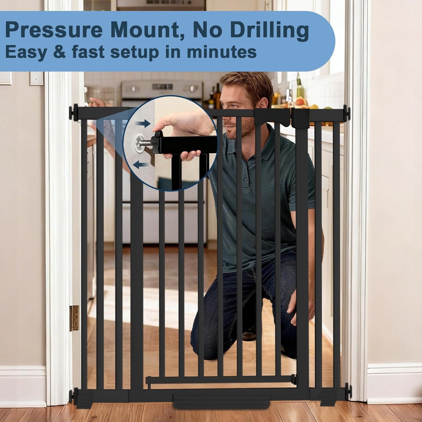 41" Extra Tall Dog Gate Indoor,30-62.5" Wide Heavy Duty Pet Gate for Doorways,Baby Gate with Walk Through and Auto Close, Pressure Mounted, Suitable for Stairs,Kitchen,White