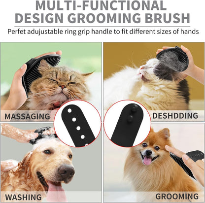 Comotech 6PCS Dog Bath Brush & Dog Toothbrush | Adjustable Handle Shampoo Brush & Scrubber for Short & Long Haired Dogs & Cats | Effectively Solve Odor & Stain Removal Problems (Blue Blue Blue.)