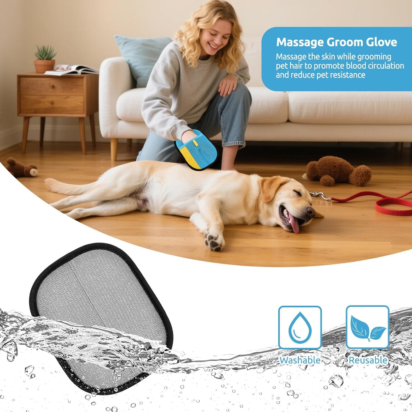 SAWMONG Pet Hair Removal Glove, 2Pcs Cat & Dog Reusable Pet Hair Remover Gloves New Upgrade, Grooming Pet Hair Remover Tool, Alternative to Lint Rollers