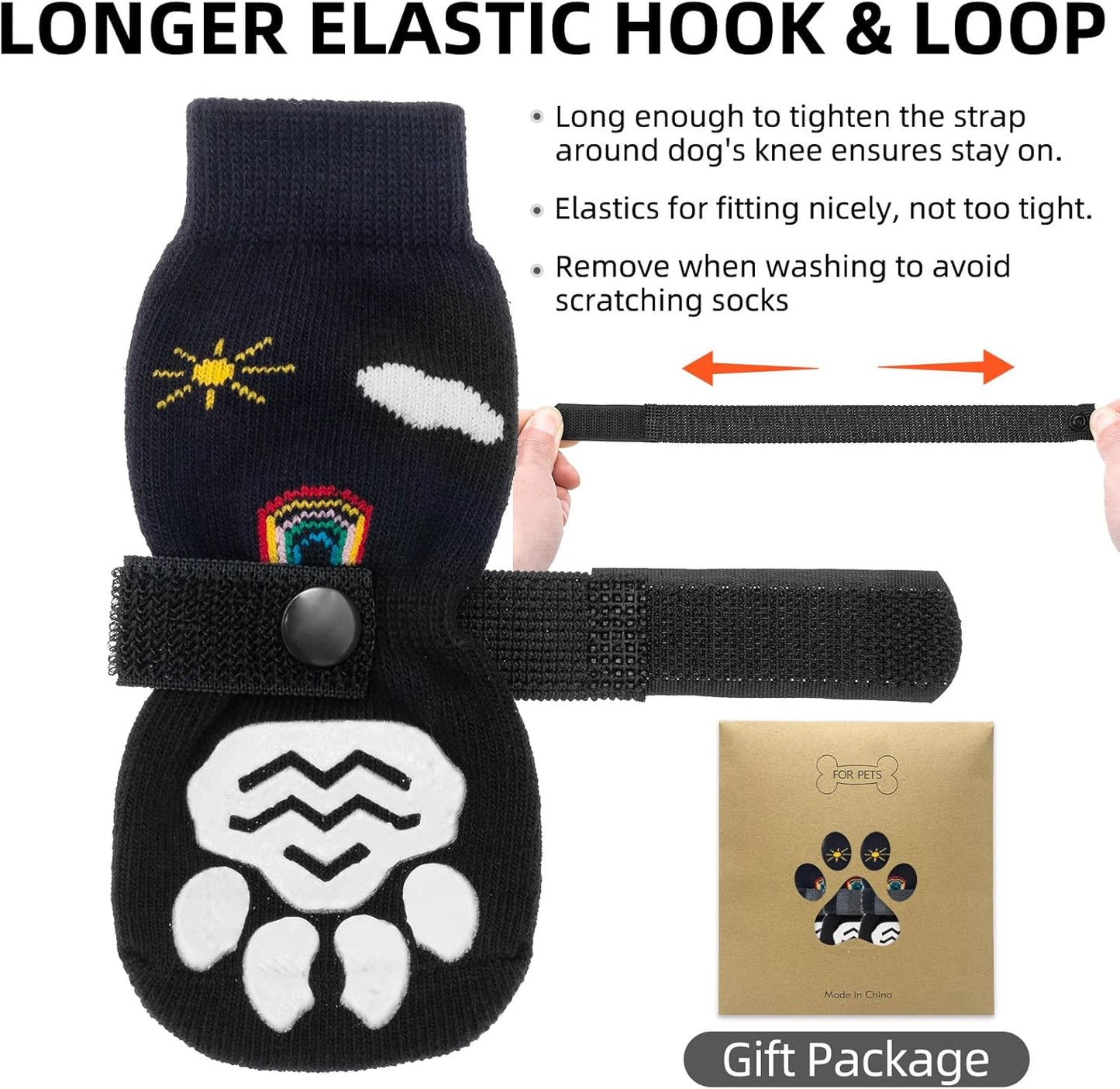 PUPTECK Anti Slip Dog Socks with Double Grippers for Hardwood Floors, Shoes for Hot/Cold Pavement, Boots & Paws Protectors to Prevent Licking, Traction Booties for Senior Small Large Dogs