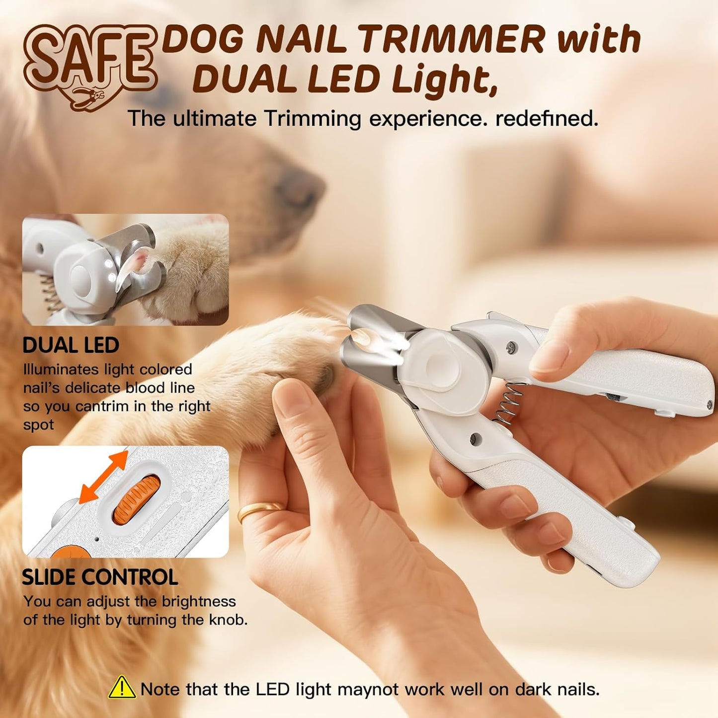Dog Nail Clippers & Cat Nail Clipper, Pet Nail Trimmer with 2 LED Lights,Safety Side Lock, Nail File and Anti-Slip Handles, Dog Nail Grinder Quiet for Large Medium and Small Dogs & Cats