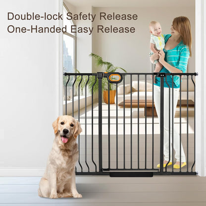 owlie 37.4" Extra Tall Wide Baby Gate for Stairs Doorways,47-57 Inch Extra Large Long Baby Gate with Door Indoor Safety Metal Pressure Mounted Pet Gate with Walk-Thru Auto Close, Black