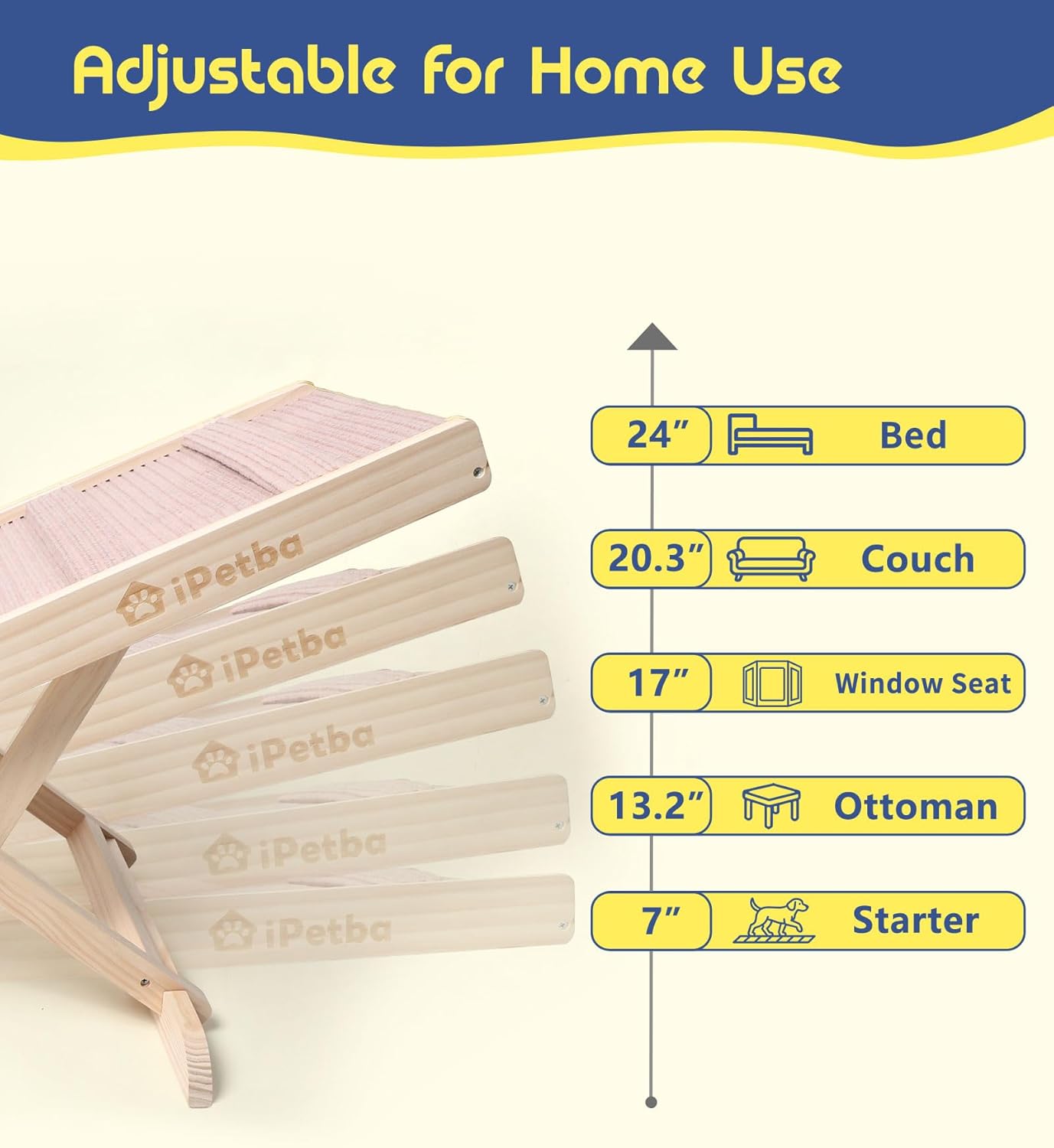 Dog Ramp for Couch - Joint & Spine Support for Small Dogs, 18" Adjustable Height, Anti-Slip & Foldable, Up to 35 lbs