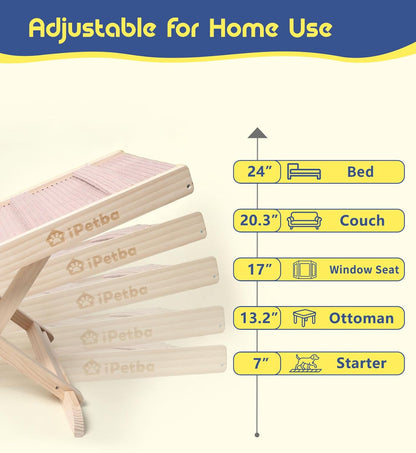 Dog Ramp for Couch - Joint & Spine Support for Small Dogs, 18" Adjustable Height, Anti-Slip & Foldable, Up to 35 lbs