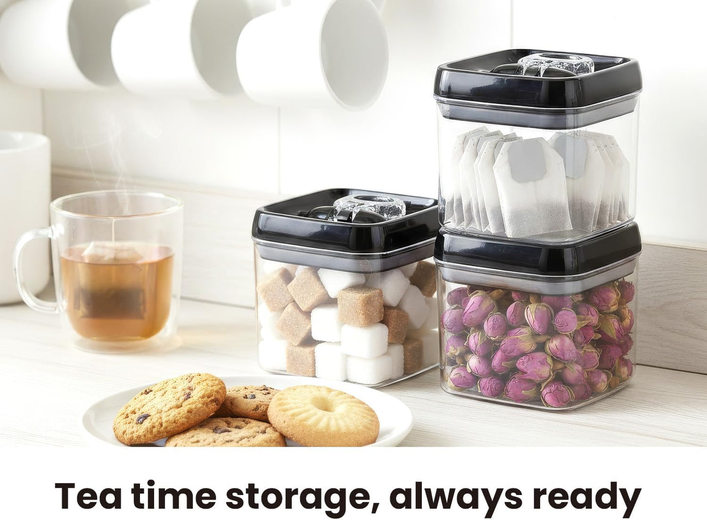 Felli Flip Tite Pet Food Container with Airtight Lids, BPA FREE Acrylic Canister with Paw Bone Fish Flip Top Handles for Cat Dog Kibble Treats Storage, Keep Fresh (Pet Collection Nest-L3pk)