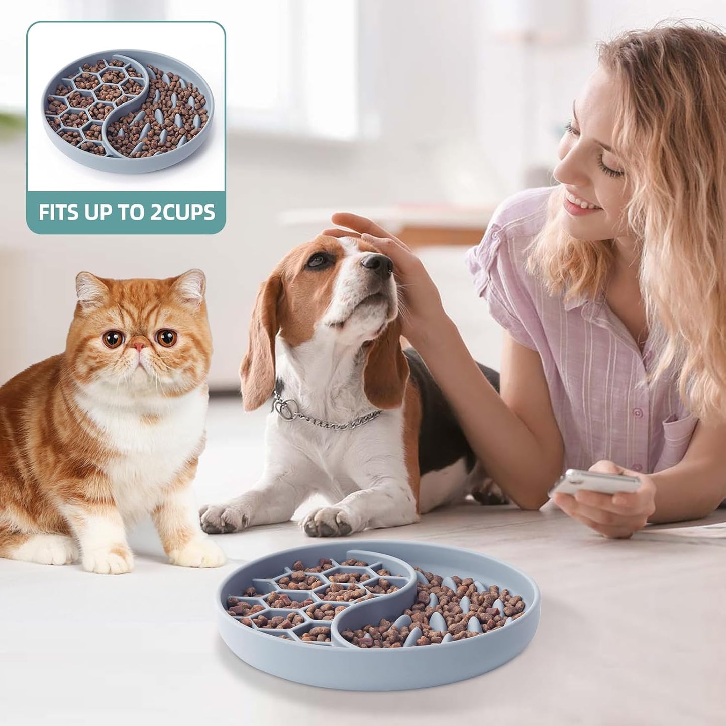 Slow Feeder Dog Bowls, Silicone Pet Food Bowls with Suction Cups, Non-Slip Dog Feeding Slow Down Pet Eating Speed for Fast Eaters, Anxiety Relief & Fun Added (Green)