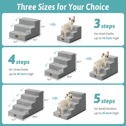 COZY KISS Dog Stairs for Small Dogs, 4 Tier Wider Pet Stairs for Couch and Beds, 17.7" H Non-Slip Dog Steps for Old Cats, Puppy, Small Medium Dogs, 17.7x23.6x17.7 inch, Beige