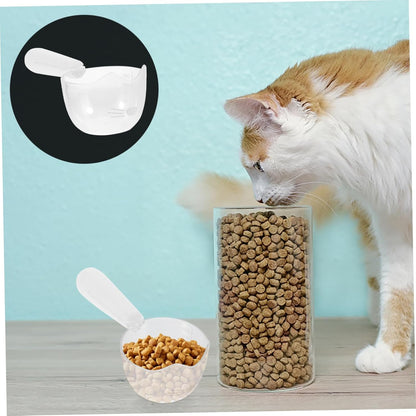 Pet Food Holder Spoon Portable Dog Food Scoop with Clip Compact Design for Convenient Feeding of Dogs Cats Stylish White with Measurement Scale