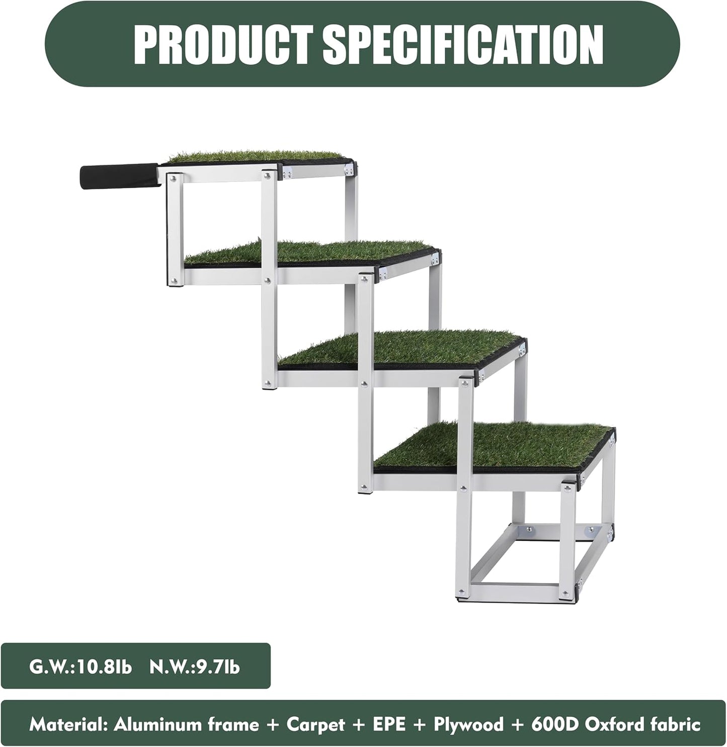 Foldable Dog Stairs for Cars, 4 Steps Wide Dog Ramp for Large Dogs with Non-Slip Surface, Lightweight Aluminum Foldable Steps for High Beds, Cars, SUVs, Trucks, Supports up to 250 lbs