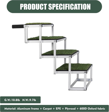 Foldable Dog Stairs for Cars, 4 Steps Wide Dog Ramp for Large Dogs with Non-Slip Surface, Lightweight Aluminum Foldable Steps for High Beds, Cars, SUVs, Trucks, Supports up to 250 lbs
