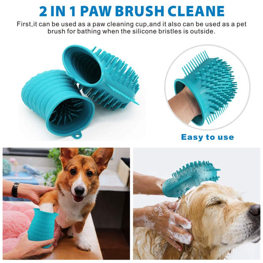 Idepet Dog Paw Cleaner Cup with Towel Pet Foot Washer Protable Dogs Cleaning Brush for Puppy Cats Massage Grooming Dirty Claws (Purple)