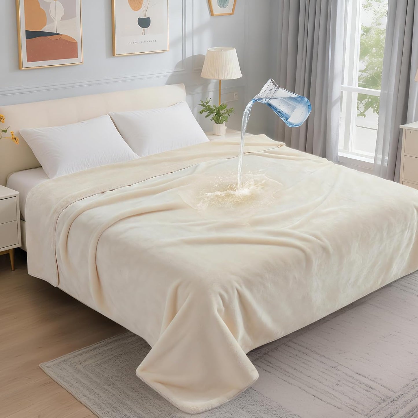 LOOBANI Waterproof Blanket for Bed: Reversible Soft Flannel Twin Bed Blanket 60" x 80", Leakproof Throw Spill-Proof Dog Pet Blanket for Couch Cover, Movie Time, Camping, Travel, Grey