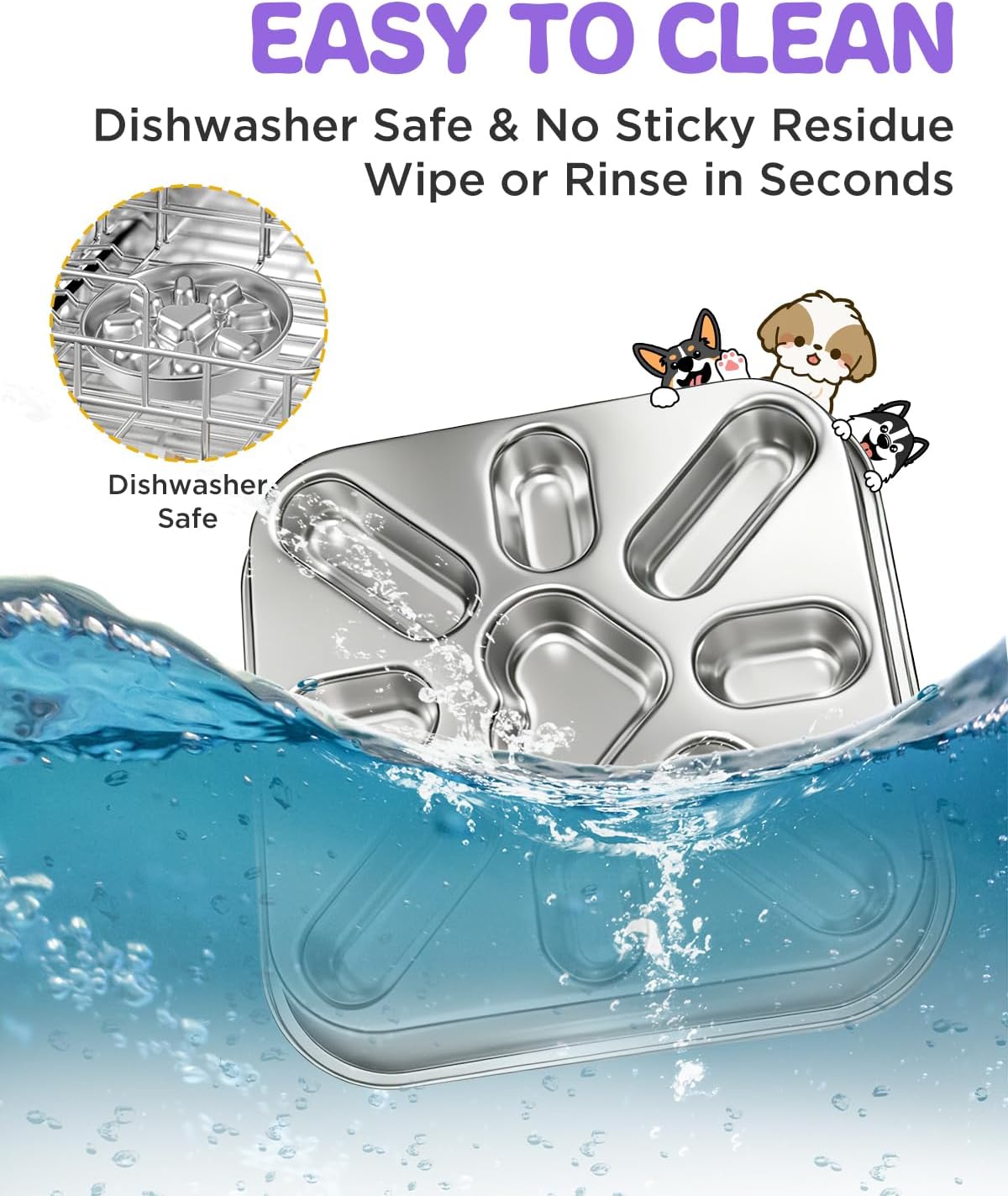 Slow Feeder Dog Bowls with Non-Slip Mat, Stainless Steel Metal Slow Feeder for Small & Medium Dogs, 2 Cups Pet Bowl for Fast Eaters, Slows Down Eating, Dishwasher Safe, Anti-Gulping Dog Bowl