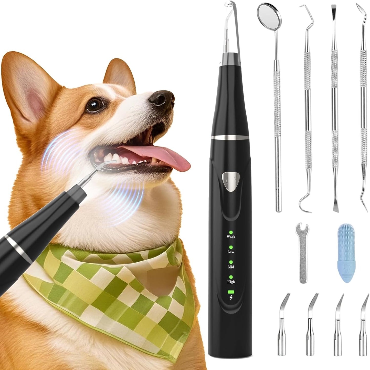 Plaque Remover for Teeth, Pet Ultrasonic Cleaner, Dog Plaque and Tartar Remover with LED Light, Dog Teeth Cleaning Dental Care Kit for Tartar and Stains, Suitable for Dogs and Cats (Black)