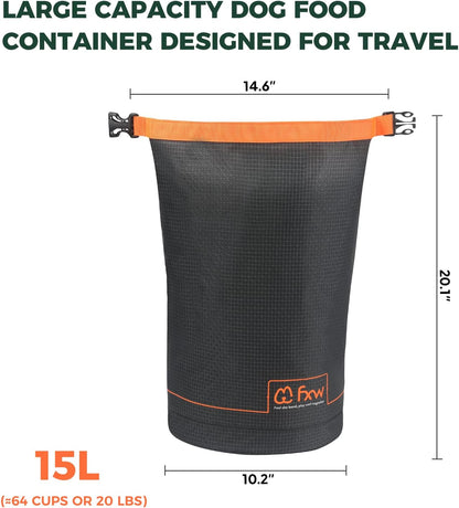 FXW Dog Food Travel Bag，Large Capacity for Travel Kibble Storage Perfect for RV Road Trips, Camping, Longterm Dog Boarding Gear Accessories Gray, 21 Cups