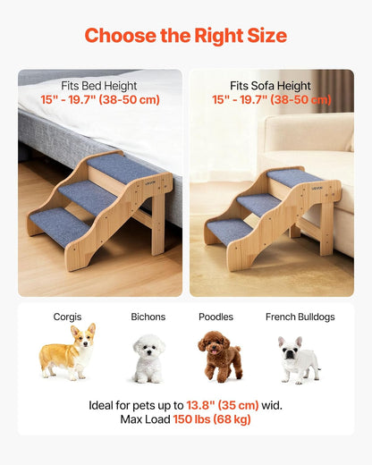 VEVOR Wood Pet Stairs, 2-Step Dog Stairs for Beds, Sofa & Cars, 110lbs Load Capacity, Floded Flat Design, Stable & Sturdy Cat & Dog Step Ladder for Small Medium Large Older Pet Puppy Essentials
