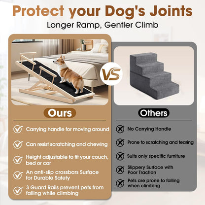 Dog Ramp for Bed - Foldable Small to Large Dog Ramp for Couch - 6 Adjustable Height from 12" to 24" - Stairs with High Traction Mat - Wooden Portable Ramp for Dogs to Get on Bed Couch Car Up to 200LBS
