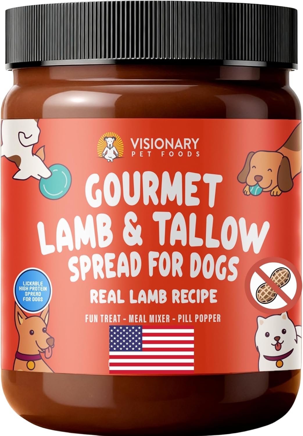 Visionary Pet Foods Beef Meat Spread - Healthy Dog Treat - Alternative to Dog Peanut Butter, Xylitol Free, No Sugar and Filler Free - Use on Lick Mat, Food Mixer, Pill Pockets - 12oz Jar