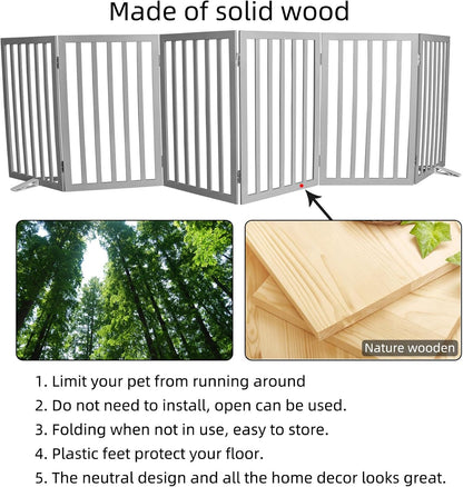 ZJSF Freestanding Indoor Dog Gate for House Foldable Wood Puppy Gate for Doorways Pet Gate for Stairs Extra Wide Pet Fence, Brown, 24" Height 3 Panels