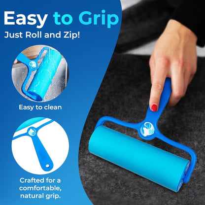 PetLovers EzRoll Reusable Lint Roller - Sticky for Life & Multi-Purpose Pet Hair, Dust, & Lint Remover for Clothing, Upholstery, & Cars - Sustainable, Washable & Efficient