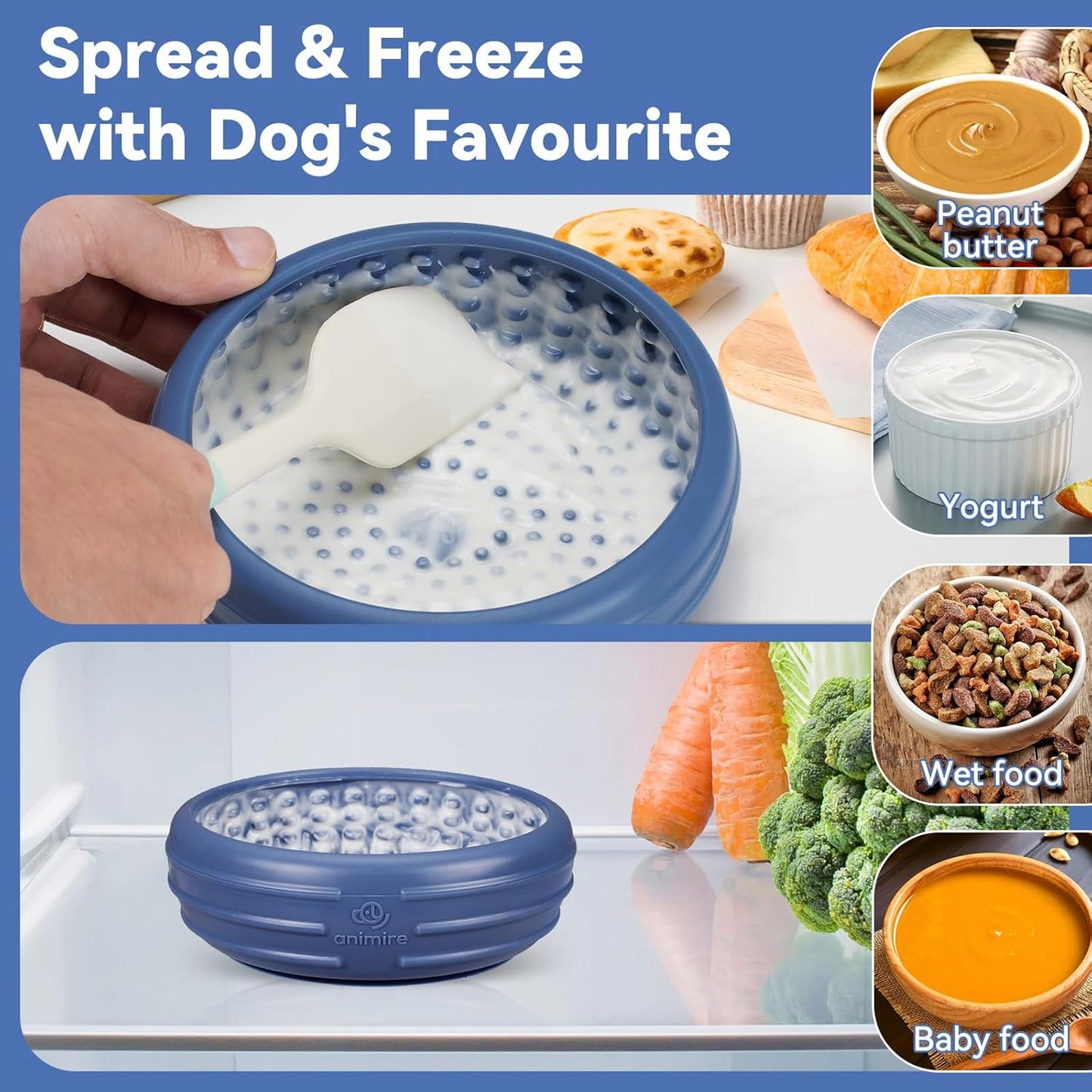 Dog Lick Bowl, Animire Freeze Lick Mat for Dogs, Non-Slip Slow Feeder Licking Bowl Enrichment Treat for Distraction Anxiety Relief, Food Grade Silicone, Dishwasher Safe(Pastel Purple,S)