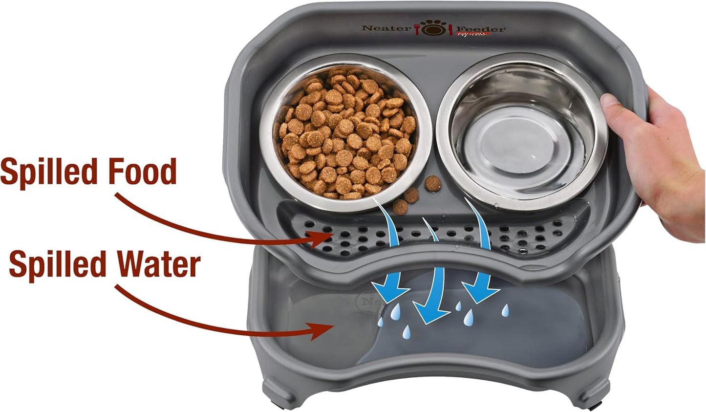 Neater Feeder Express Mess Proof Dog Bowls Elevated for Small Breeds under 15 Lb, Made in USA, No Spill Raised Dog Food Bowl Stand, Stainless Steel Food and Water Bowl Set, Feeding Station, Cappuccino