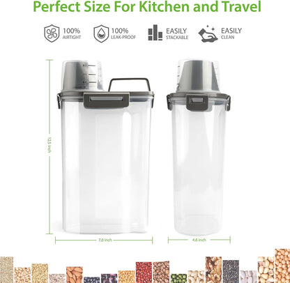 Viretec Rice Airtight Storage Container, 3 to 5Lbs Cereal Dry Food Flour Bin, Pet Dog Cat Food Dispenser with Measuring Cup, BPA Free Clear Plastic Kitchen and Pantry Organization Bin for Sugar