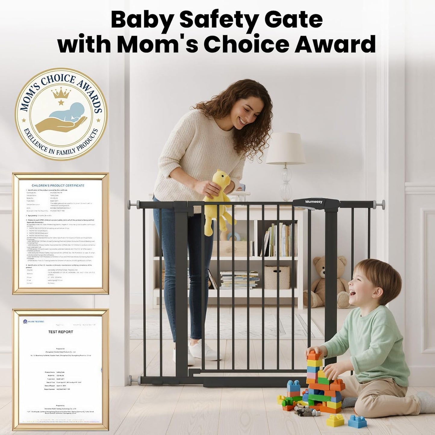 Baby Gate for Stairs, 29.7-40.6" Auto Close Dog Gate Indoor for Doorways, Dual-Lock Design, Adjustable Pet Gate No Drilling with Walk Thru Door for Hallways, Stroller Friendly, Black