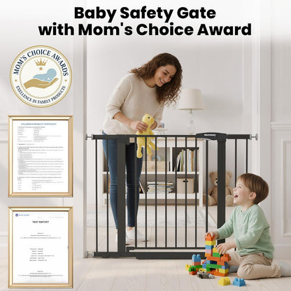 Baby Gate for Stairs, 29.7-40.6" Auto Close Dog Gate Indoor for Doorways, Dual-Lock Design, Adjustable Pet Gate No Drilling with Walk Thru Door for Hallways, Stroller Friendly, Black