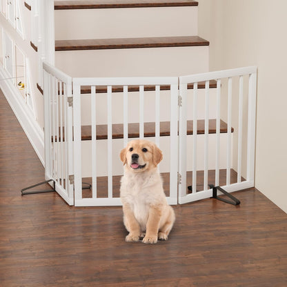 Freestanding Foldable Dog Gate - 4 Panel Room Divider with Metal Support Feet (Black)