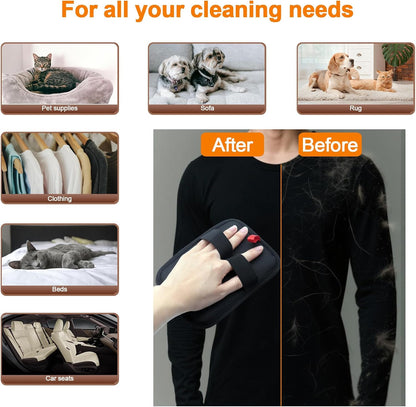 2Pcs Pet Hair Removal Glove for Cats & Dogs, with 2Pcs Toothbrush, Upgraded Five-Finger Electrostatic Pet Hair Gloves, Washable Reusable Pet Hair Remover Tool for Clothing, Couch, Carpet, Car Seat