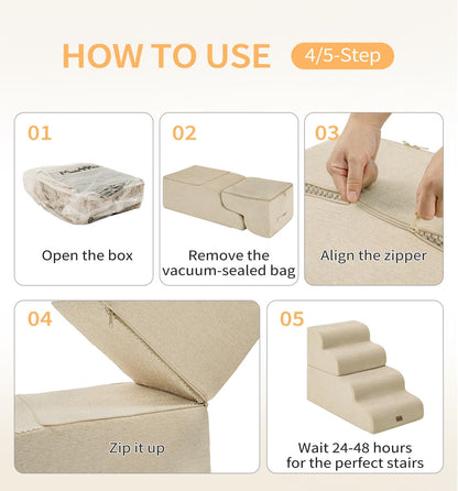 Made4Pets Dog Stairs Ramp for Small Dogs 15.7" H, 3-Step Dog Steps for Bed Couch Sofa and Chair, 35D Foam Pet Steps for Small Dogs and Cats, Non-Slip Bottom Pet Stairs, Grey