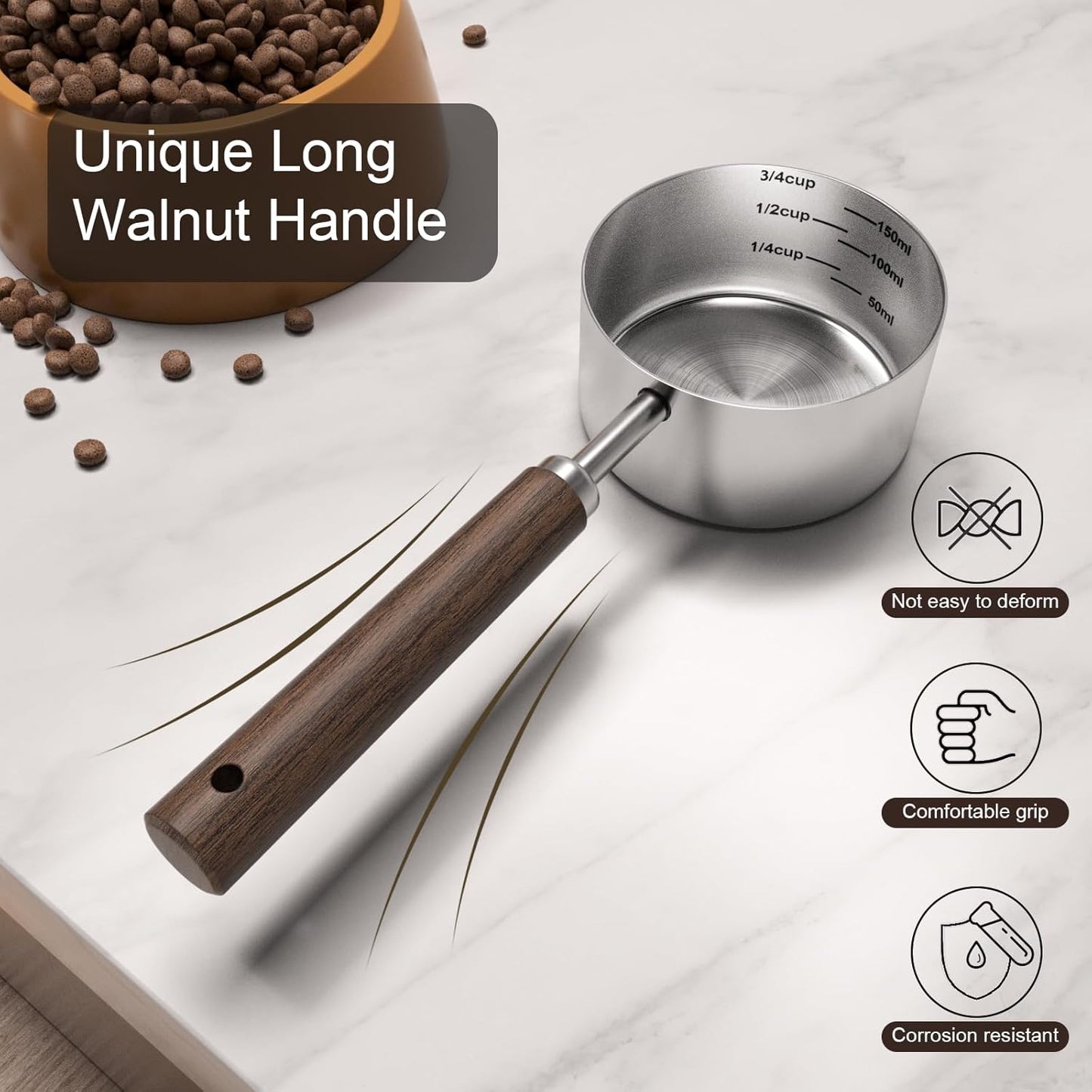 Dog-Cat Food-Scoop Measuring-Cup - 304 stainless steel material.1-Cup capacity. Precision scale measurements