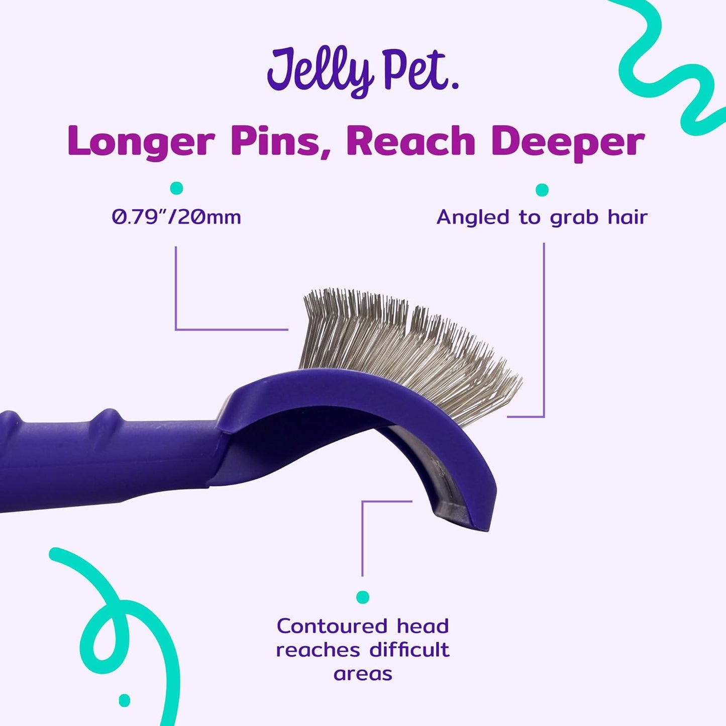 Jelly Pet Universal Slicker Brush for Dogs, Dog Grooming Brush, Remove Tangles and Dead Undercoat, Tuffer Than Tangles, Maltese Shi-Tzu Poodle Bichon, Firm Pins, Teal, Small
