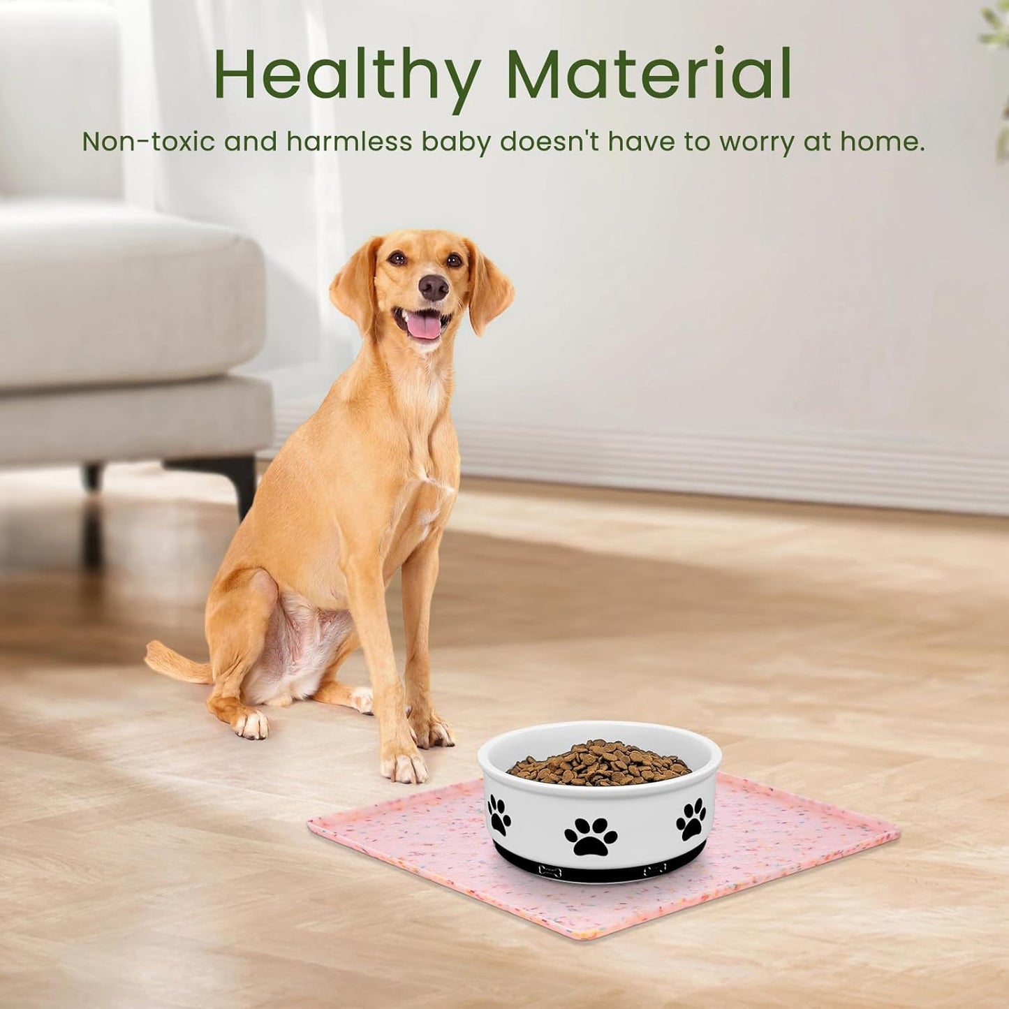Ptlom Pet Placemat for Dog and Cat, Mat for Prevent Food and Water Overflow, Suitable for Small, Medium and Big Pet, 18" 12", Grey, Silicone