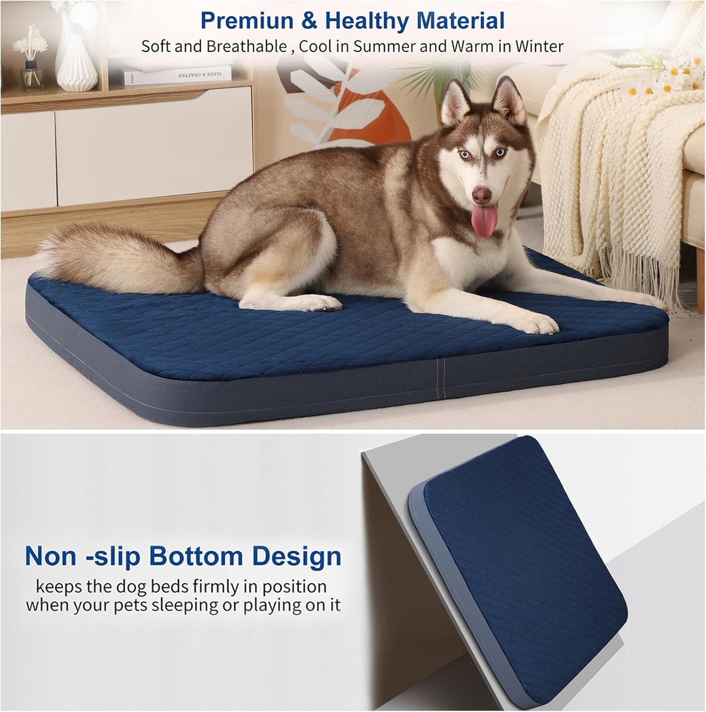 Large Dog Bed, High Density Foam, Good Resilience for Enough Cushion to Large Dogs Such as Great Dane, 47 * 39 Inches Widen Pet Bed, Non Slip Bottom with Removable Washable Cover