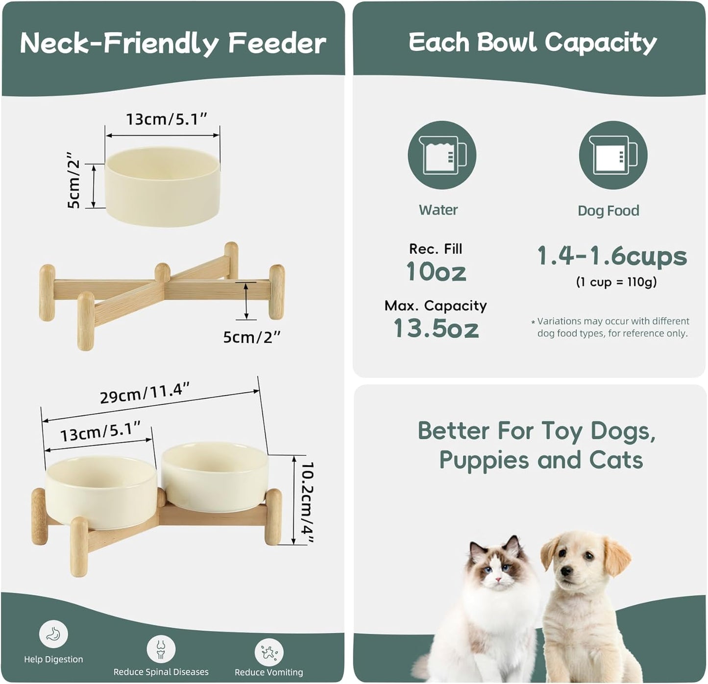 Havniva 8.3inch Ceramic Raised Dog Bowl with Stand, Elevated Dog Bowls for Large Breed Dog Food and Water Bowl Non-Slip Dog Dish Large Capacity Feeding Pet Water Bowl