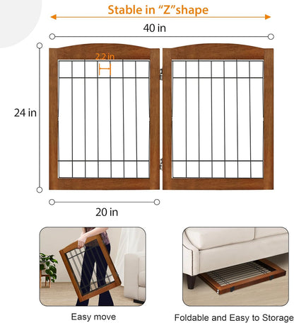 LZRS 2-Panel Freestanding Foldable Wood Dog Gate – Solid Wood & Steel Wire, Chew-Resistant Pet Barrier for Indoor Use, Ideal for Small to Medium Dogs, White