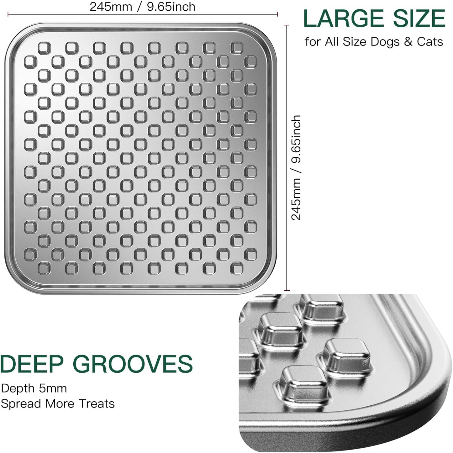 1Pack Stainless Steel Large Lick Mat for Dogs & Cats, Chew-Proof Slow Feeder, Anxiety Reducer, Whisker-Friendly for Cats, Non-Slip Heavy Duty Base, Raw Feeding Pad, Dishwasher Safe