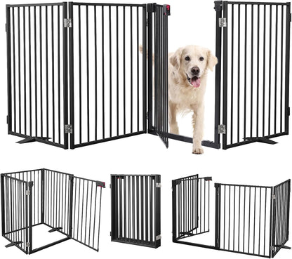 Metal Freestanding Dog Gates,Extra Wide 24", 32" Height Foldable Dog Fence for Indoor & Outdoor, Heavy Duty Freestanding Pet Barrier for Stairs, Doorways, Halls, Kitchen,Yard
