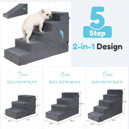 4-Step Dog Stair and Ramp for Small Dogs and Cats, Pet Steps for Bed with Non-Slip Bottom, Grey