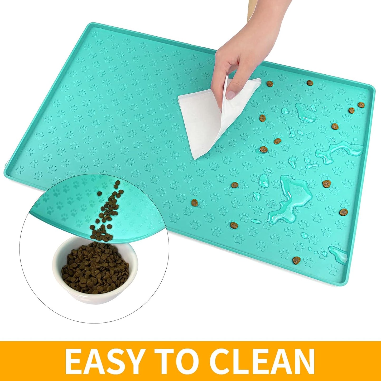 Ptlom Pet Placemat for Dog and Cat, Mat for Prevent Food and Water Overflow, Suitable for Small, Medium and Big Pet, 18" 12", Grey, Silicone