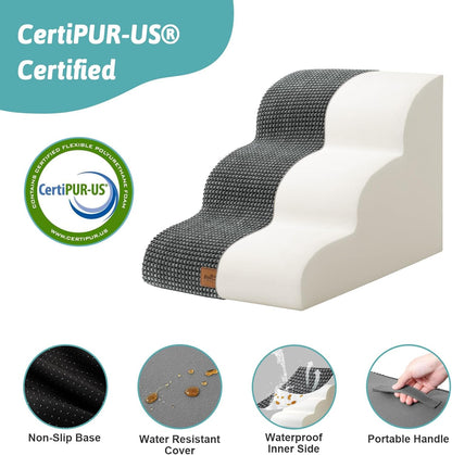 COZY KISS Dog Stairs for Small Dogs 15.7" H, Curved Dog Step for Puppy, Older Cat, Medium Pet Ramp for Sofa, Couch or Chair, Ladder with High Density Foam, 3 Step, 15.7x22.4x15.7 inch, Beige