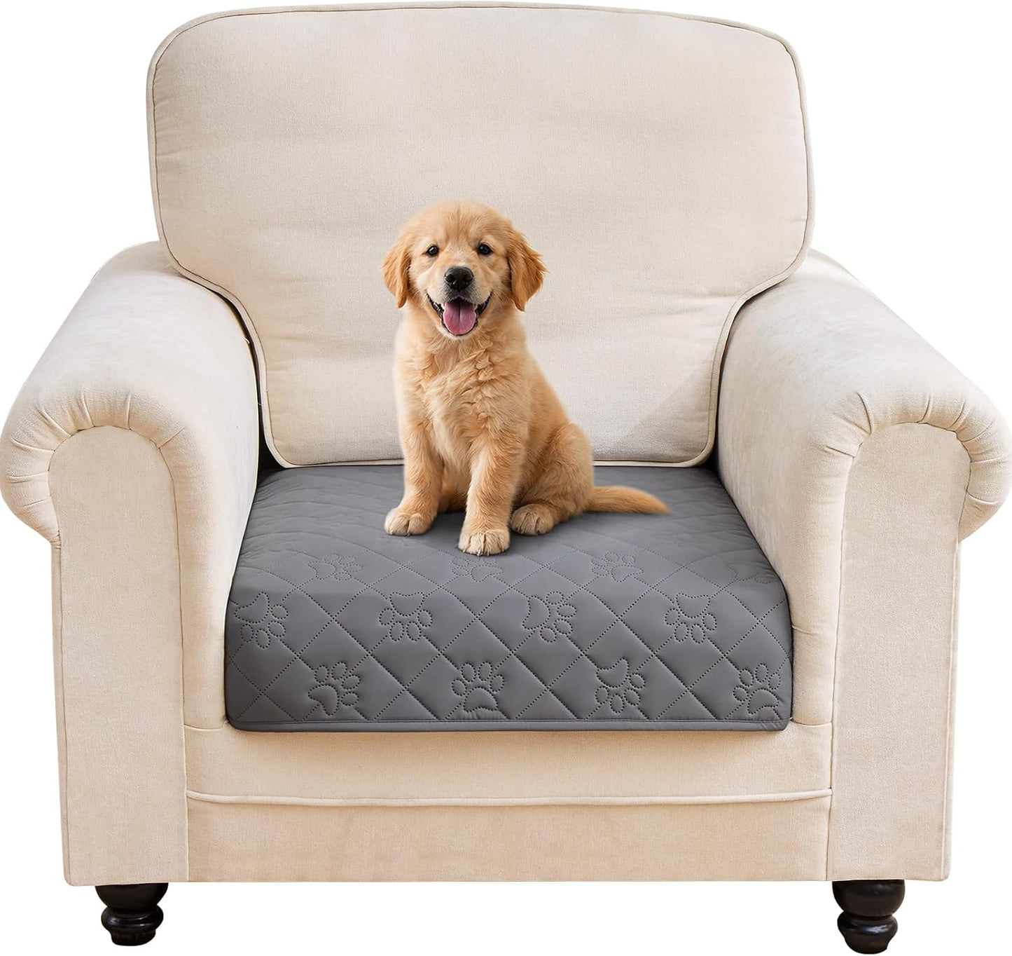 PAWFINITY Waterproof Couch Cover for Dogs, Pee Proof Pet Blanket, Paw Print Quilted, Pet Hair Resistant, Scratch-Resistant, Washable Furniture Protector for 2-3 Seat Sofa and Bed, 30x70 Inch, Grey