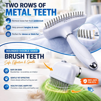Self Cleaning Dog Brush for Shedding – Undercoat Rake for Dogs & Cats, Deshedding & Dematting Tool with Dual Stainless Steel Teeth, Removes Loose Fur for Thick & Double Coats