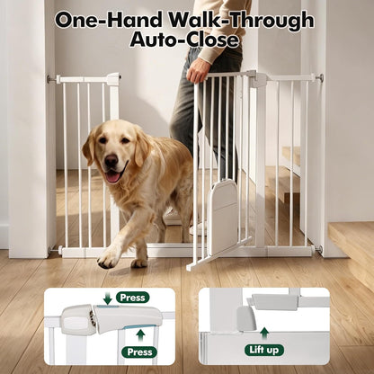 Metal Pet Gate with Cat Door, Adjustable Dog Gate for Doorways & Stairs, Pressure Mounted, Auto-Close, No Tools Needed, 31-46 Inches, Black